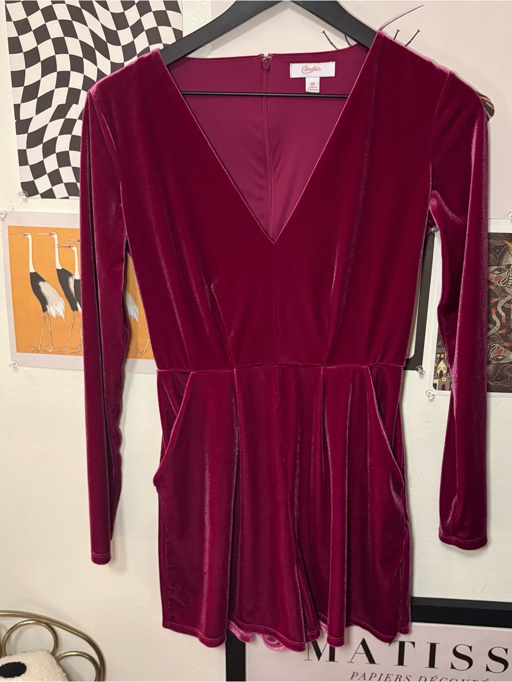 Candie’s Pink Velvet Long Sleeve Romper Size XS